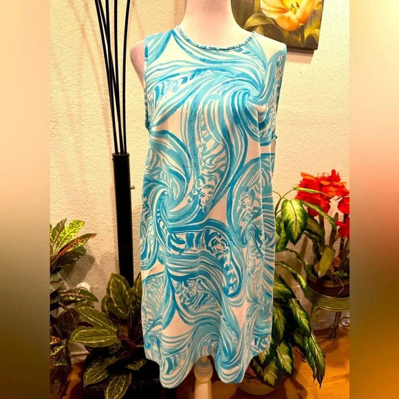 Lilly Pulitzer Blue Sabrina Sea Ruffles Tiger Wave Shift Zip mini dress size M - Picture 1 of 11